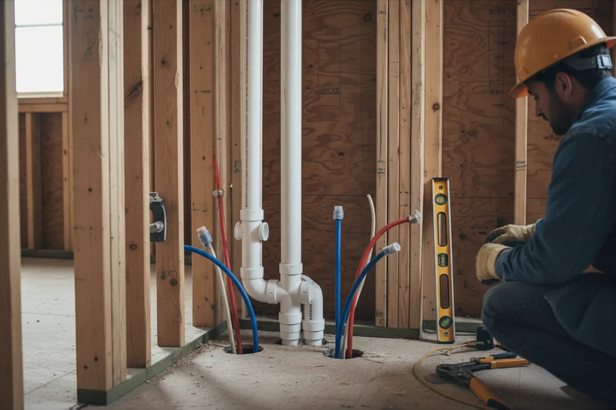 Drain and supply rough-in during Leak Detection in Menasha